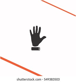 Hand vector grey icon on white background. Hand symbol stock bitmap illustration. Business picture.