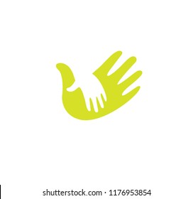 Hand In Hand Vector Icon. Charity Logo Template. Care Flat Sillhouette Green Abstract Symbol. Isolated Vector Illustration On White Background.