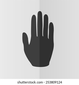 Hand vector icon. Effect of folded paper. Flat design