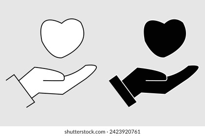 Hand vector icon. Heart in hand - Vector icon. Vector illustration. Eps file 208.