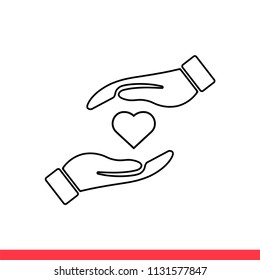 Hand vector icon, heart symbol. Simple, flat design for web or mobile app
