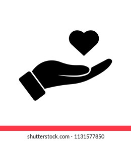 Hand vector icon, heart symbol. Simple, flat design for web or mobile app