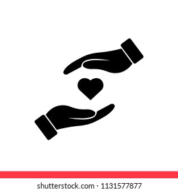 Hand vector icon, heart symbol. Simple, flat design for web or mobile app