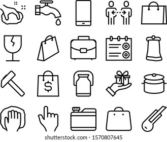 hand vector icon set such as: briefcase, digital, knife, utility, gallon, transport, partnership, antibacterial, flow, product, roll, cell, family, break, arrow, build, purchase, emblem, rural