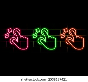 Icono del Vector de la mano. efecto del círculo de la pantalla táctil. estilo neón..