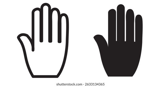 Ícone de vetor de mão. Ícone de Duas Mãos. Símbolo de Parada de Vetor. Contorno da Palm. Mão de contorno de silhueta de sinal. Sinal da mão no plano de fundo branco 