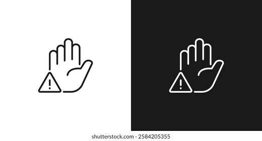 Hand vector icon. Warning and danger notification. Exclamation sign.