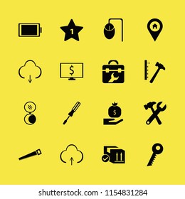 hand vector icons set. with money bag hand, upload, download and hammer nails in set