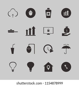 hand vector icons set. with sun oil, bulb, computer mouse and soda in set
