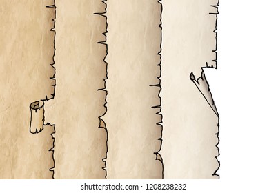 Hand vector illustration drawing of an border of old blank list of paper parchment in vintage pirate ancient style