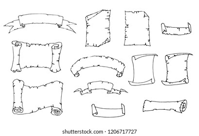 Hand vector illustration drawing of an old blank list of paper parchment in vintage pirate ancient style