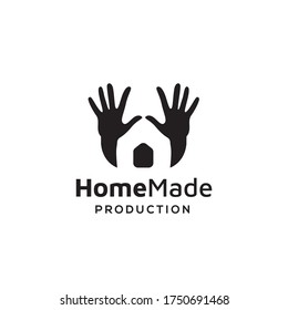  hand vector illustration with home or house symbol for handmade homemade company