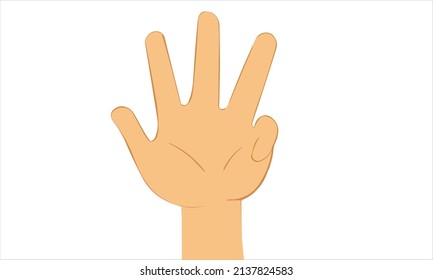 Hand Vector illustration. Human Cartoon hand up in the air. Four Fingers Up