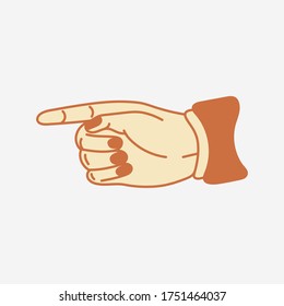 hand vector illustration set in flat design style with outlines. icons for logo design, clip art elements. manicure nail salon . vintage pointing finger, different hand poses.
