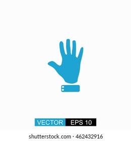 Hand vector. Isolated blue icon on white background.