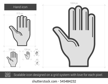 Hand vector line icon isolated on white background. Hand line icon for infographic, website or app. Scalable icon designed on a grid system.