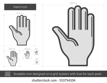 Hand vector line icon isolated on white background. Hand line icon for infographic, website or app. Scalable icon designed on a grid system.