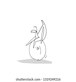 Hand vector outline stick figure illustration. Man with pear. Heart. Gardening. 