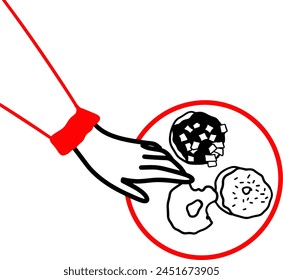 Hand Vector Picking Up Donuts from Plate Illustration