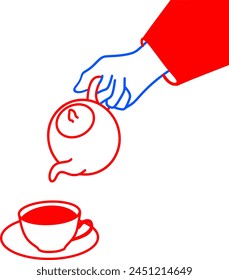 Hand Vector Pouring Tea into Cup Illustration
