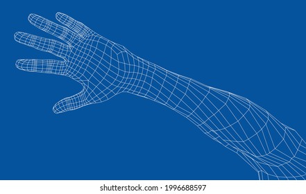 Hand. Vector rendering of 3d. Wire-frame style