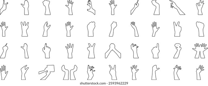 Hand vector silhouette, detailed hand gestures, positions, signs. Ideal arm, hands for illustrations, logos, icons. High quality graphics showcasing human interaction, expression