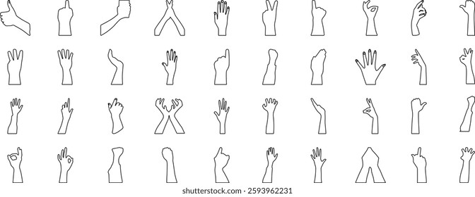 Hand vector silhouette, detailed hand gestures, positions, signs. Ideal arm, hands for illustrations, logos, icons. High quality graphics showcasing human interaction, expression