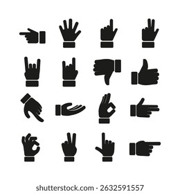 Hand vector silhouette, detailed hand gestures, positions, signs. Ideal arm, hands for illustrations, logos, icons