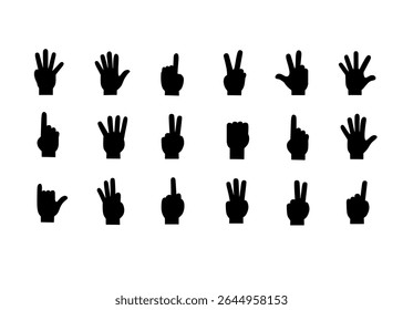 Hand vector silhouette, detailed hand gestures, positions, signs. Ideal arm, hands for illustrations, logos, icons. High quality graphics showcasing human interaction, expression
