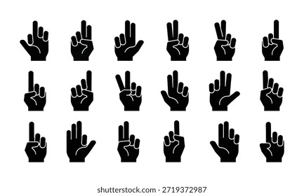 Hand vector silhouette, detailed hand gestures, positions, signs. Ideal arm, hands for illustrations, logos, icons