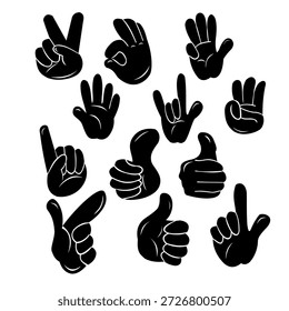 Hand vector silhouette, detailed hand gestures, positions, signs. Ideal arm, hands for illustrations, logos, icons. High quality graphics showcasing human interaction, expression