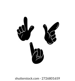 Silhueta de vetor de mão, gestos de mão detalhados, posições, sinais. Braço ideal, mãos para ilustrações, logotipos, ícones. Gráficos de alta qualidade que mostram interação humana, expressão