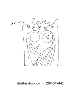 Hand vector stick figure illustration. Character people. Speech. Couple in love hugging. Heart. Valentines day (Can be used as texture for cards, invitations, DIY projects, web sites)
