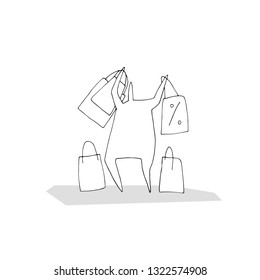 Hand vector stick figure illustration. Black friday. Character man with shopping. Winter time. (Can be used as texture for cards, invitations, DIY projects, web sites or for any other design.)