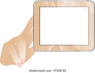 hand and vector tablet computer with empty monitor