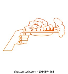 Hand with vegetables on dish