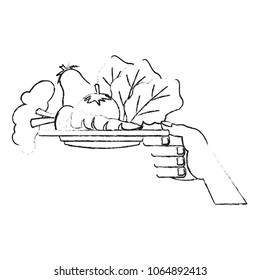 Hand with vegetables on dish sketch