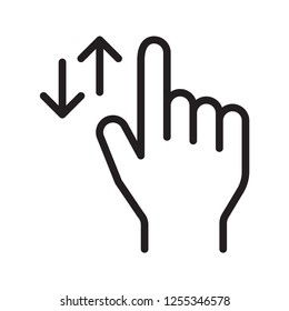 Hand vertical scroll icon. Using for touch screen on electronic devices. Flat simple design. Isolate on white background.