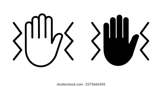 Hand vibration icon, anti-vibration sign in line and solid style, stabilization symbol