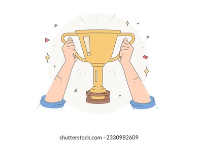 hand with victory cup. Hand drawn style vector design illustrations