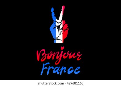 hand victory for France vector bonjour art