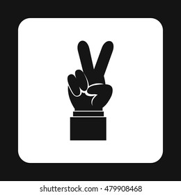 Hand with victory gesture icon in simple style on a white background vector illustration