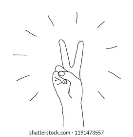Hand victory gesture sign symbol line isolated on white
