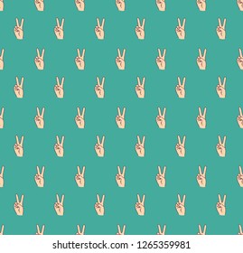 hand victory gesture symbol finger seamless pattern