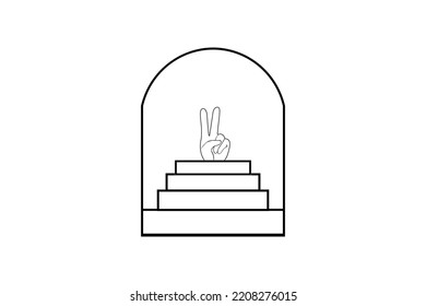 hand victory on stair line art logo