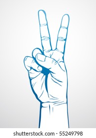 hand in victory sign