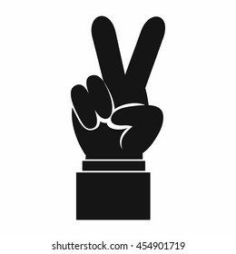 Hand with victory sign icon in simple style isolated vector illustration