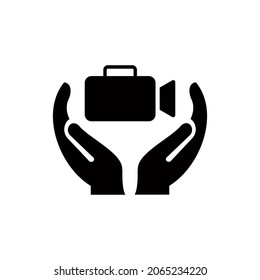 Hand Video camera logo design. Video camera logo with Hand concept vector. Hand and Video camera logo design