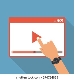 hand and video player concept in flat design