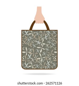 Hand with vintage bag.  Flat design.Vector EPS 10   